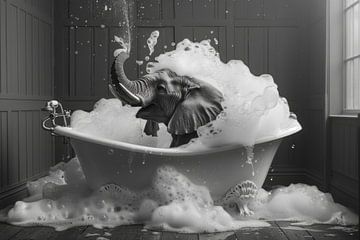 Olifant in bad - een buitengewoon badkamerkunstwerk van Felix Brönnimann