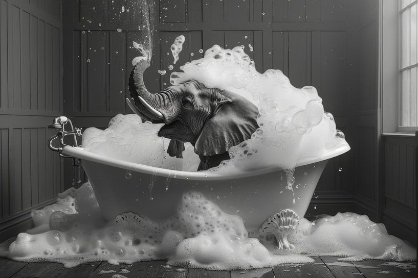 Elefant in der Wanne - Ein außergewöhnliches Badezimmer-Kunstwerk von Poster Art Shop