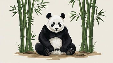 Panda unter Bambus sitzend Illustration