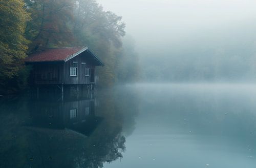 Autumn idyll in the lake mist
