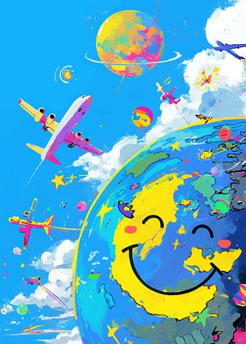 Earth and Airplane Abstract Cartoon