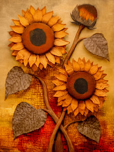 Sommer! Goldgelbe Sonnenblumen im Relief in warmen Farben