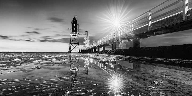 Leuchtturm Obereversand en noir et blanc par Manfred Voss, Photographie Noir et Blanc