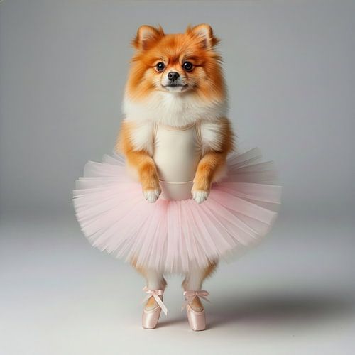 Schattige Pomeranian hondje in balletpak van Costas Ganasos