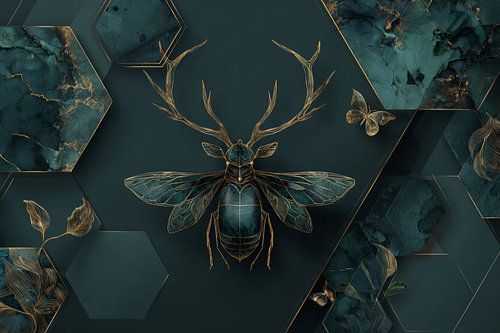 Gold-rimmed Beetle in Geometric Marble Design