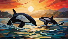 Abstract orca's cubism panorama