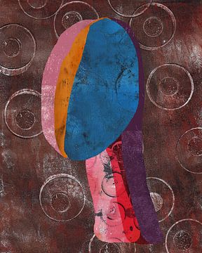 Abstracte vrouw. Minimalistisch portret in blauw, roze, bruin en paars van Dina Dankers