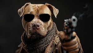 Pitbull-Hund mit Gewehr-Panorama
