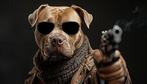 Pitbull hond met pistool panorama