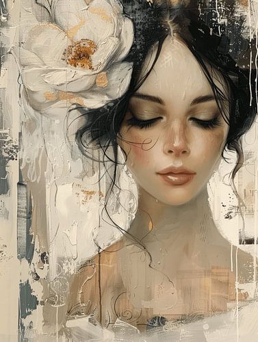 Modern en abstract portret in wit