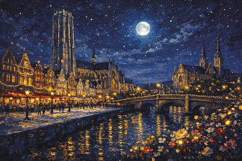 Mechelen, België, een impressionistisch schilderij.