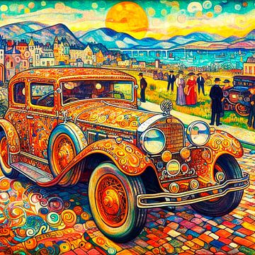 Vrolijke gekleurde auto geïnspireerd door Gustav Klimt en van Gogh.( 2) )