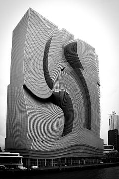 Architecture abstraite de De Rotterdam – photographie urbaine moderne en noir et blanc sur Bas Potman