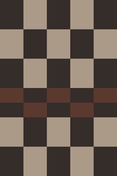 Retro kunst uit de jaren 70. Abstracte geometrische vormen in zwart, bruin, wit. Ruitjes patroon van Dina Dankers