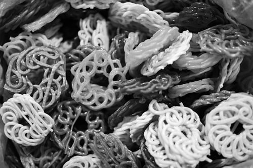 Traditional Curly Kerupuk Crackers Black and White Texture