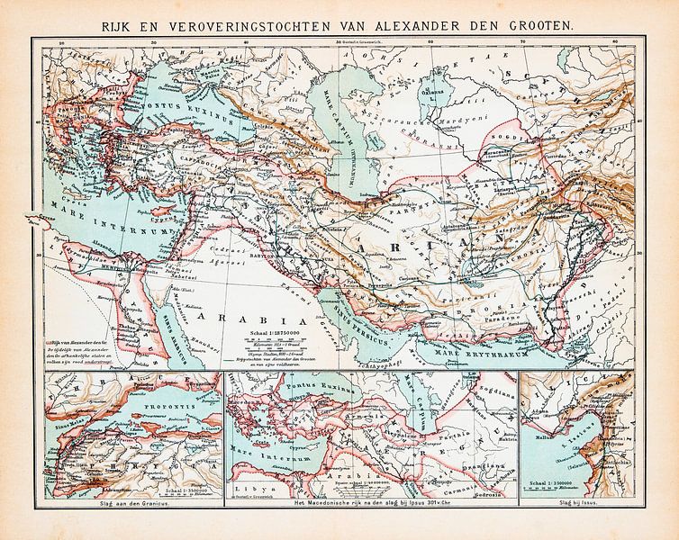 Empire et conquêtes d'Alexandre le Grand. Carte d'époque par Studio Wunderkammer