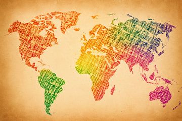 Farbenfrohe Weltkarte mit Textur von Imperial Art House