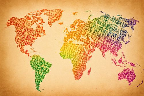 Carte du monde colorée avec texture