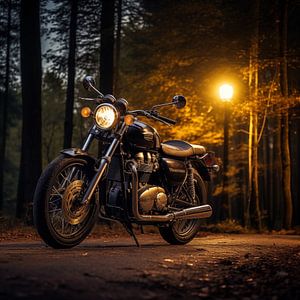 Oldtimer-Motorrad im Wald