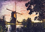 Moulin avec paysage (peinture) par Bert Hooijer Aperçu