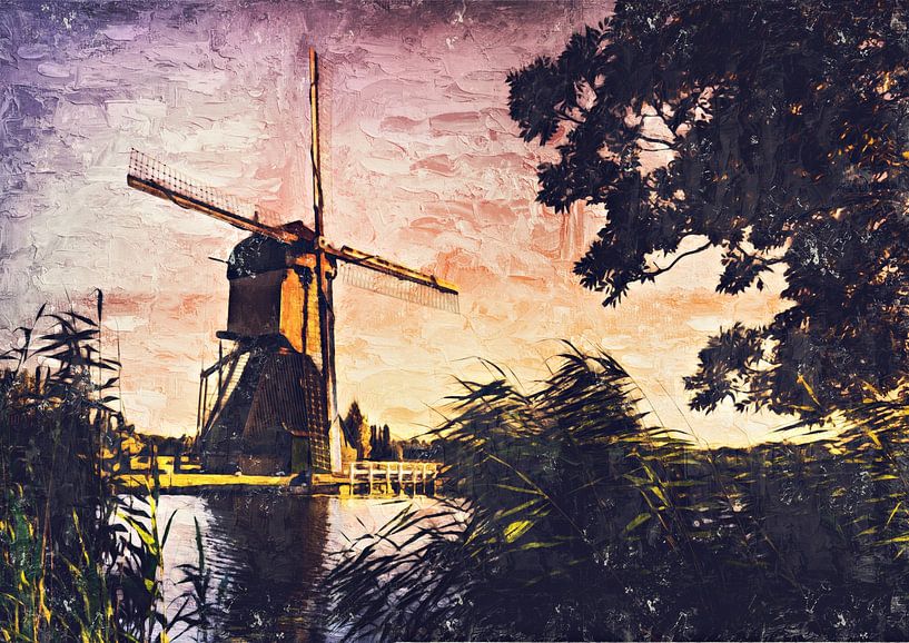 Mühle mit Landschaft (Gemälde) von Bert Hooijer