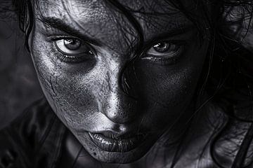 Black-and-white portrait of intense woman by Imperial Art House