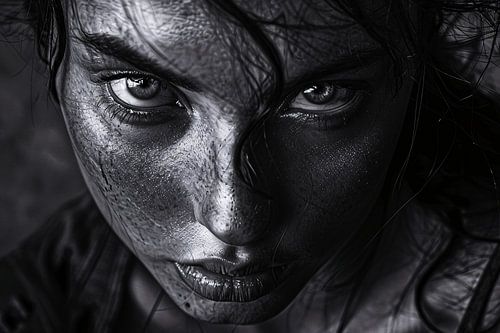 Zwart-wit portret van intense vrouw