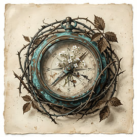Antique Maritime Compass With Thorny Bramble