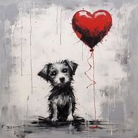Puppy with heart balloon