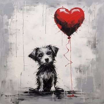 Puppy met harten ballon van TheXclusive Art