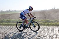 Peter Sagan in het stof op de kasseien