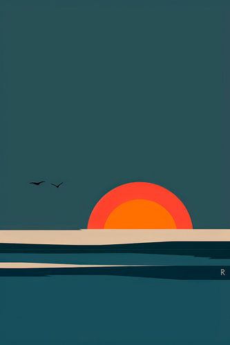 Zonsondergang boven zee