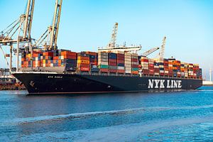 Frachtcontainerschiff auf dem Containerterminal im Hafen von Rotterdam
