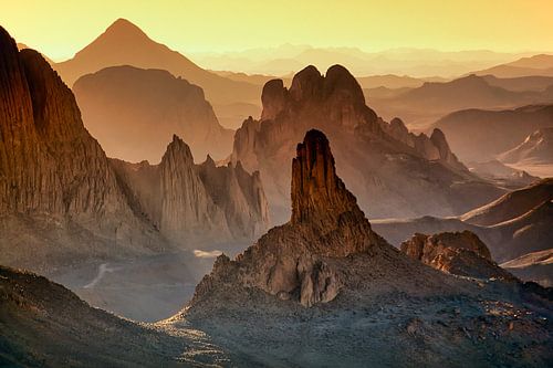 Sahara desert. Sunrise in the Hoggar Mountains in Algeria