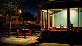 Vintage American street scene with diner restaurant