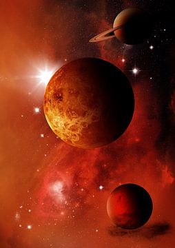 Planeten in de rode nevel van Lucia