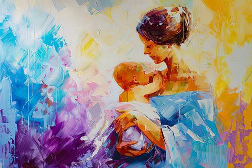 Digitaal abstract schilderachtig portret fictieve vrouw en kind