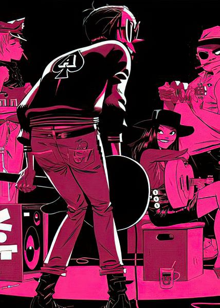 Gorillaz-Inspired Street Art Poster – Pink Neon Concert Scene by romario sigamagama