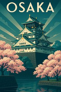 Osaka Castle Elegance - Art Deco Japanisches Poster