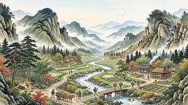 Japanese Mountain Valley Village by my pixel art