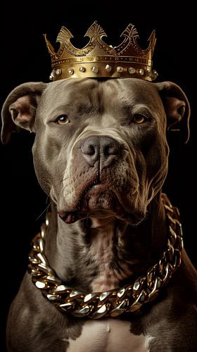 Pitbull-König mit Krone stehend panorama