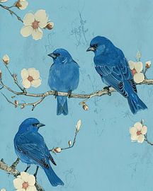 Blue birds and blossom branch