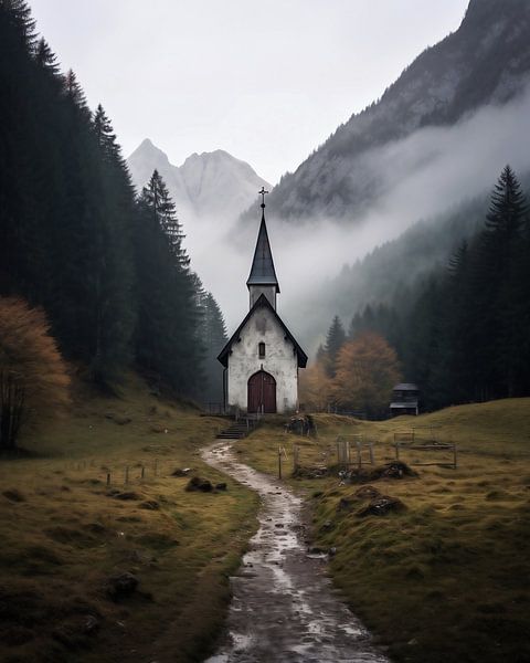 Kapelle in den Bergen von fernlichtsicht