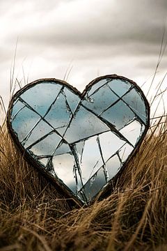 Gebroken hartspiegel in gras van Art & Soul Creations