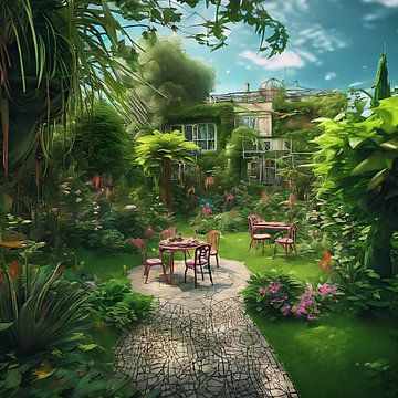 Charmant huis met groene planten van Samir Becic