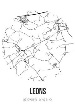 Leons (Fryslan) | Landkaart | Zwart-wit van Rezona