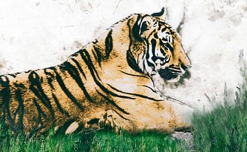 Digitale tekening van een tijger von Studio Mirabelle