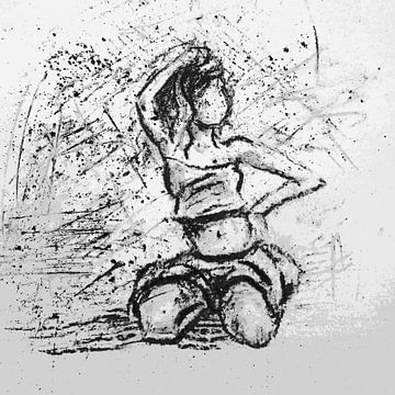 charcoal drawing woman on her knees by Emiel de Lange