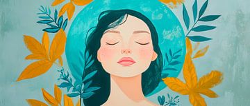 Women's face in the green - Colourful harmony by Poster Art Shop