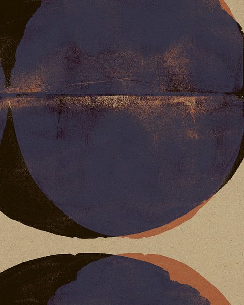 Abstrakte Formen in Retro-Farben. Terra, blau, schwarz Nr. 1 von Dina Dankers